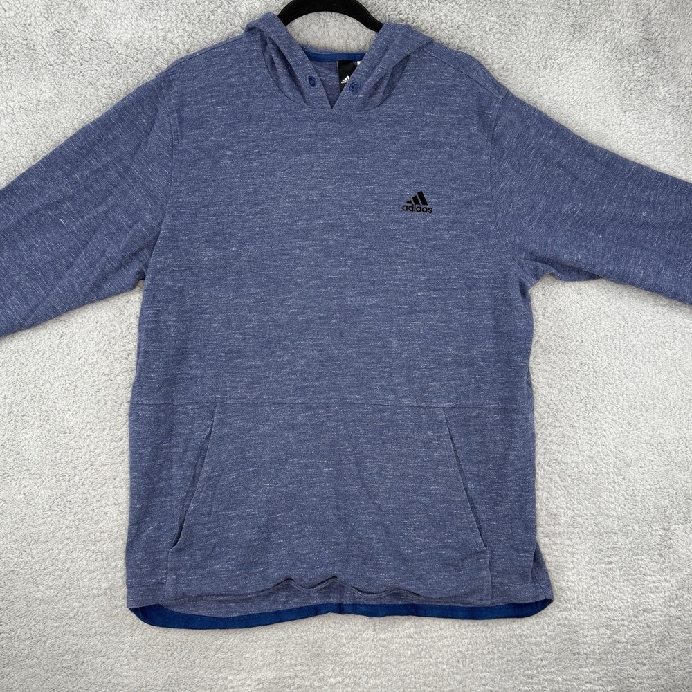 Adidas Mens Blue Heathered Knit Pullover Hoodie Sweatshirt XL